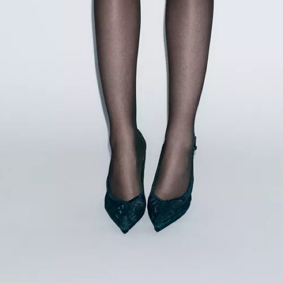 Zara Slingback pointed toe blue Combination Heels Sz.6.5 - Picture 7 of 13